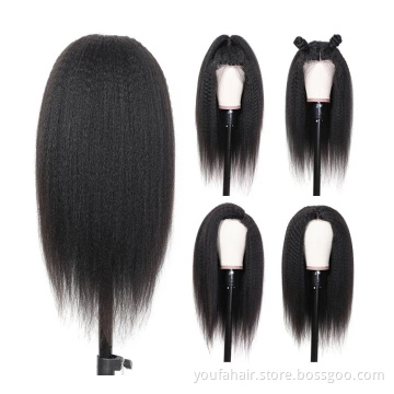 Italian Yaki Straight Virgin Lace Front Wig Human Hair Top Quality 8A 9A 10A Cuticle Aligned Peruvian Human Hair Front Lace Wig